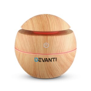 Devanti aromatherapy diffuser light wood 130ml with ultrasonic mist and LED night light