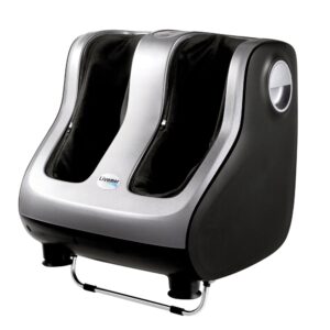 Silver shiatsu leg massager with calf and foot kneading, 360° massage and washable zipped sleeves