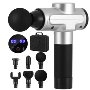 Everfit massage gun ultimate 30‑speed 6‑head vibration muscle massager chargeable silver with LCD display and carry case