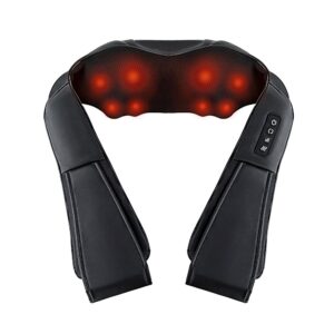 Livemor heated neck massager in black with 8 shiatsu nodes, reverse massage and auto shut-off