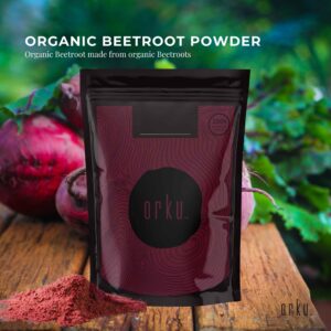 Organic beetroot powder in resealable pouch, Beta vulgaris root superfood for energy and cooking