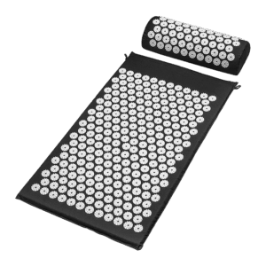 Massage acupressure yoga mat with pillow in black for stress relief and relaxation