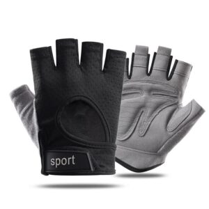 M Black silicone padded workout gloves with non-slip grip, breathable fabric, and palm protection for weightlifting and fitness