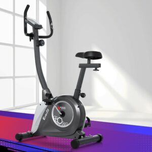 Everfit magnetic resistance exercise bike with upright frame, wireless pulse tracking, and tablet holder