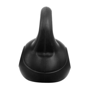 Side view of a black rubber coated kettlebell with smooth handle for strength training