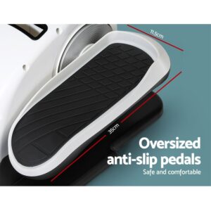 close-up of black textured pedal with white border on fitness machine, labeled with 35cm length and 11.5cm width, designed for safe and comfortable grip during workouts