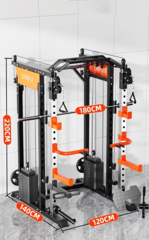 black cable crossover gym machine with adjustable pulleys and labeled measurements of 220cm height, 120cm width, and 170cm depth