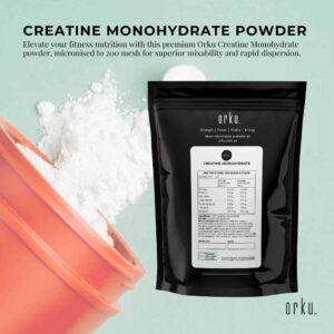 Orku creatine monohydrate powder in resealable pouch, micronised for fast absorption and lean muscle support