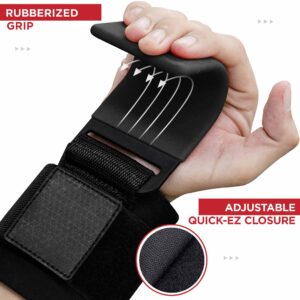 Hand wearing wrist support strap with contoured rubber grip and adjustable Quick-EZ Velcro closure