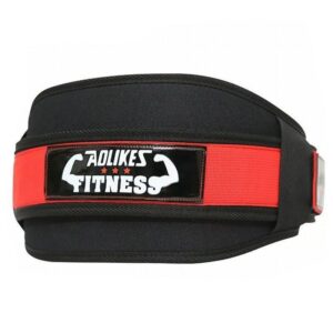 black and red ARMES FITNESS belt with flexed arm logo, designed for core and back support during heavy lifting and strength workouts