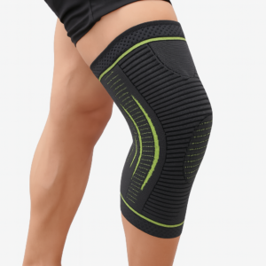 Premium knee support compression sleeve leg brace with breathable fabric and green edge design