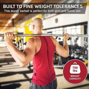 Lifestyle image of CORTEX SPARTAN205 7ft 20kg Olympic barbell being lifted across the shoulders in a gym, highlighting 700lb weight capacity and precision build