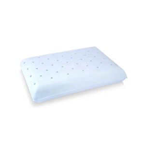 White memory foam pillow with evenly spaced ventilation holes and rounded edges for ergonomic comfort