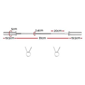 120cm dumbbell bar dimensions showing grip length, sleeve length and spring collars for adjustable weight training
