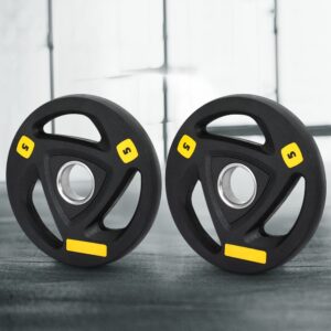 Everfit 5kg Olympic weight plates pair in black with triple-grip handles and rubber coating for barbell and home gym strength training