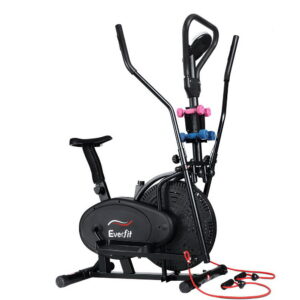 Everfit 6-in-1 elliptical cross trainer with exercise bike function, resistance bands, LCD monitor and dumbbell storage for full body cardio and strength workouts at home