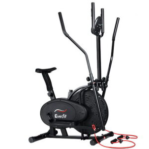 Everfit 5-in-1 elliptical cross trainer with exercise bike function, adjustable resistance, LCD monitor and resistance bands for full body cardio and strength training at home