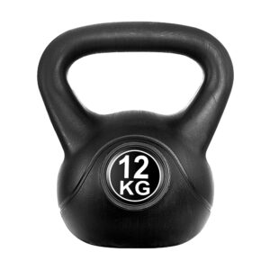 12kg black kettlebell with ergonomic handle designed for strength training, conditioning workouts, functional fitness exercises and home gym use
