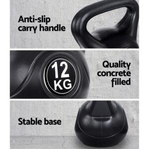 12kg kettlebell featuring anti-slip handle, concrete-filled construction and stable base for strength training and fitness workouts