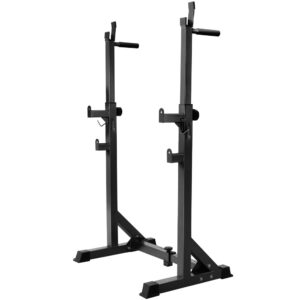 Adjustable weight bench with squat rack and 300kg capacity for barbell training and strength workouts