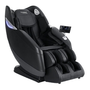 Massage chair with 3D rollers, zero gravity recline, heated therapy, air compression massage, and Bluetooth speakers for full-body relaxation