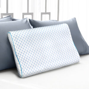 Cool gel memory foam pillow with contour design and cooling ice silk cover for head and neck support