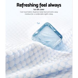 Close-up of cool gel memory foam pillow cover featuring breathable ice silk fabric designed to dissipate heat and improve airflow