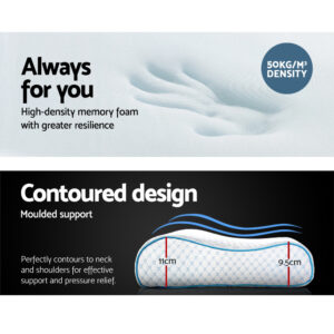 Cool gel memory foam contour pillow featuring high-density foam construction and ergonomic neck support profile for pressure relief