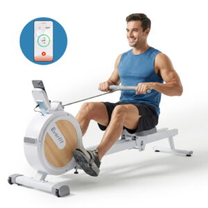 Bluetooth rowing machine with magnetic resistance and app connectivity for home cardio training