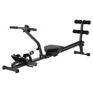 Hydraulic rowing machine with adjustable resistance levels for home cardio and full-body fitness training