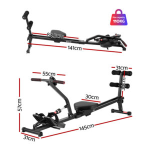 Everfit rowing trainer featuring resistance bands, padded seat, full body workout design and compact foldable frame for home strength and cardio training