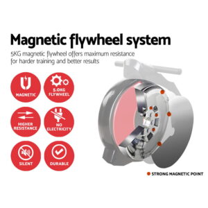 Everfit rowing machine magnetic flywheel system featuring 5kg flywheel resistance, smooth operation, quiet performance and durable home cardio training design