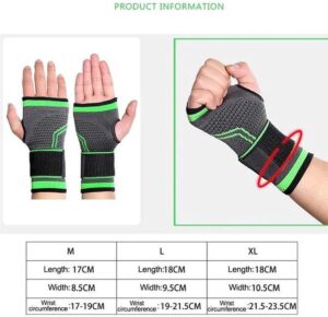 adjustable wrist support brace size guide with breathable compression fit measurements for training and recovery