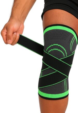 adjustable knee support sleeve with elastic compression wrap straps for stability and recovery