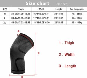 sports knee support sleeve size guide with compression fit measurements for training and recovery