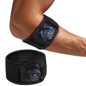 adjustable tennis elbow brace with compression dial support designed for tendonitis relief elbow stability sports training and repetitive movement support