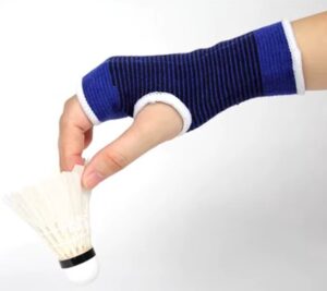 blue wrist support sleeve providing flexible compression support during sports training racket sports and everyday wrist movement