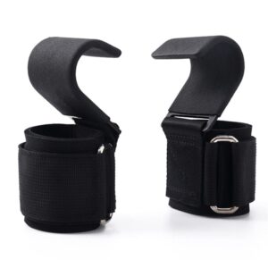 Lifting hooks with padded wrist support and steel hooks for deadlifts, pull-ups, and strength training workouts