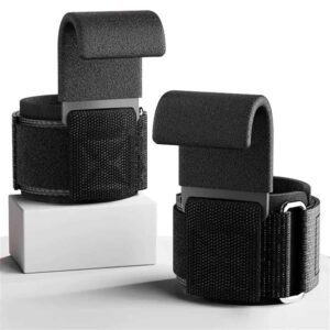 Pair of heavy duty weight lifting hooks with padded wrist straps and reinforced metal hooks for improved grip support during strength training workouts