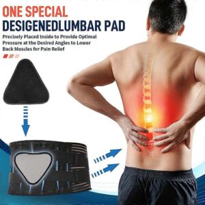 Lower back support belt with ergonomic lumbar pressure pad designed to provide targeted lumbar support, adjustable compression, and reinforced stability for everyday back comfort and posture support.