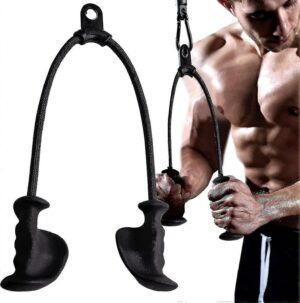 Triceps rope cable attachment with ergonomic anti-slip grips for cable machines and strength training workouts