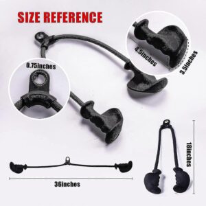 Size reference chart showing ergonomic triceps pull down handles with 91.4 cm rope length and contoured anti-slip grip dimensions