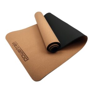 Cork yoga mat with non-slip natural cork surface and 6mm cushioning for yoga and Pilates workouts