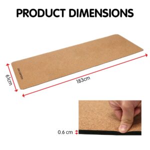 Powertrain cork yoga mat measuring 183cm x 61cm with 6mm cushioning and natural cork surface for yoga, pilates, stretching and mobility training