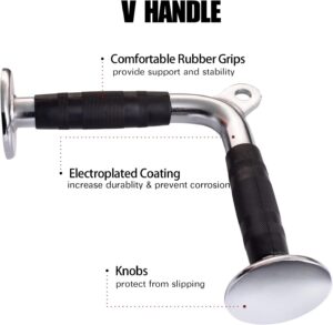 Close-up of V bar cable attachment showing rubber grips, chrome-plated steel construction and anti-slip end plates