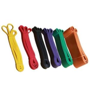 Heavy duty natural latex resistance bands set featuring multiple resistance levels for strength training, pull up assistance, mobility exercises and home workouts