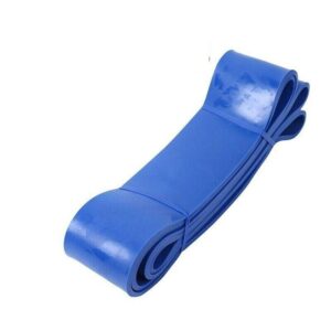 Blue heavy resistance natural latex loop band for strength training, assisted pull ups, mobility exercises and full body fitness workouts