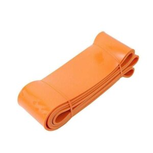 Orange natural latex resistance loop band for strength training, assisted pull ups, stretching, mobility exercises and full body fitness workouts