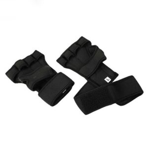 Black weight lifting gloves featuring adjustable wrist wraps for enhanced support during gym workouts, strength training and weightlifting exercises