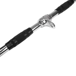 Chrome lat pulldown bar attachment featuring knurled rubber grips and rotating centre connection for cable machine workouts